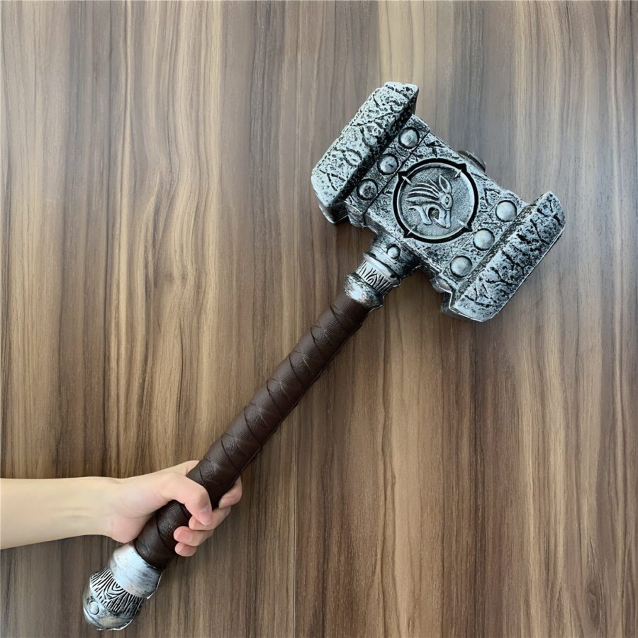 Handmade Doomhammer replica inspired by World of Warcraft, made from durable PU material, perfect for cosplay or display.