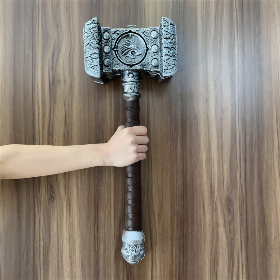 Handmade Doomhammer replica inspired by World of Warcraft, made from durable PU material, perfect for cosplay or display.