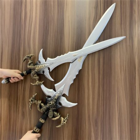 Handmade Frostmourne Sword replica inspired by World of Warcraft, made from durable PU material, available in adult and kid sizes.