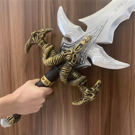 Handmade Frostmourne Sword replica inspired by World of Warcraft, made from durable PU material, available in adult and kid sizes.