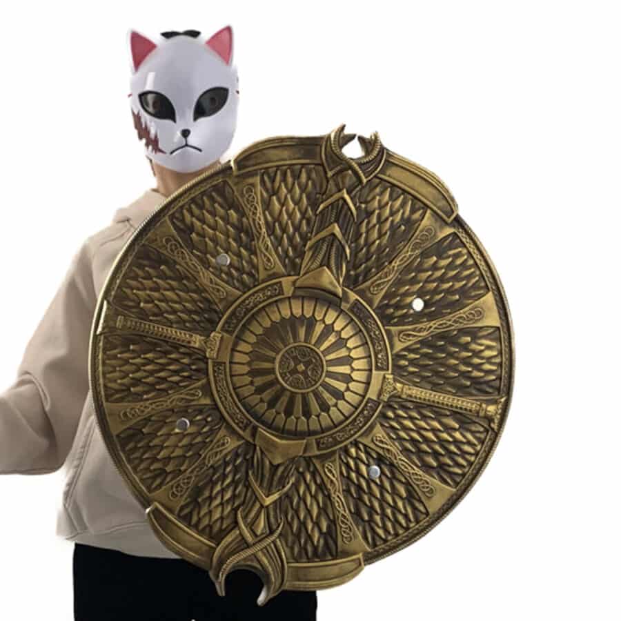 Striking Guardian Shield replica inspired by God of War, handcrafted from safe PU rubber, ideal for cosplay or gaming memorabilia collectors