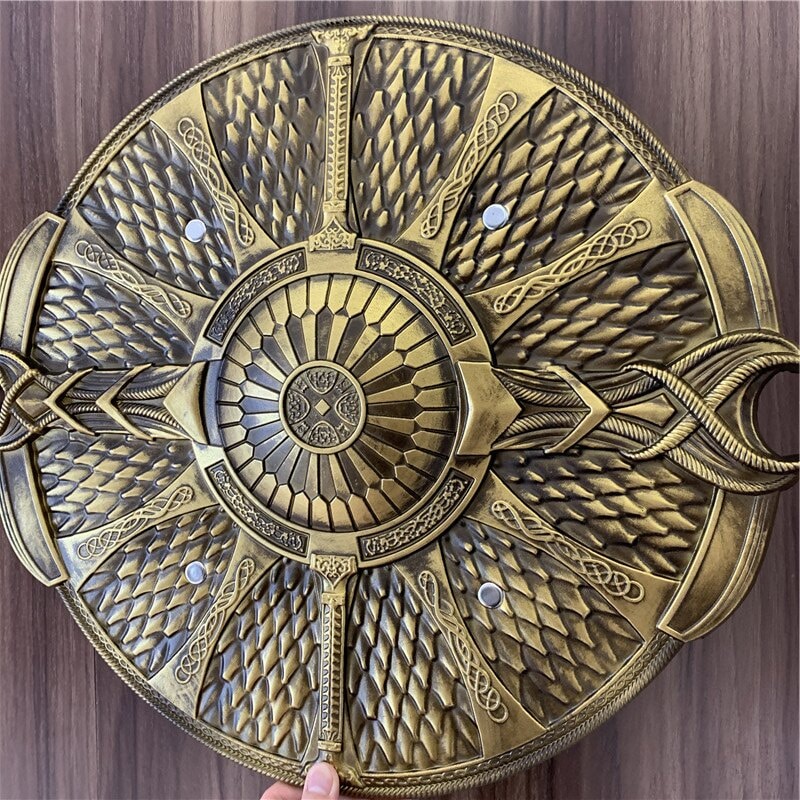 Striking Guardian Shield replica inspired by God of War, handcrafted from safe PU rubber, ideal for cosplay or gaming memorabilia collectors