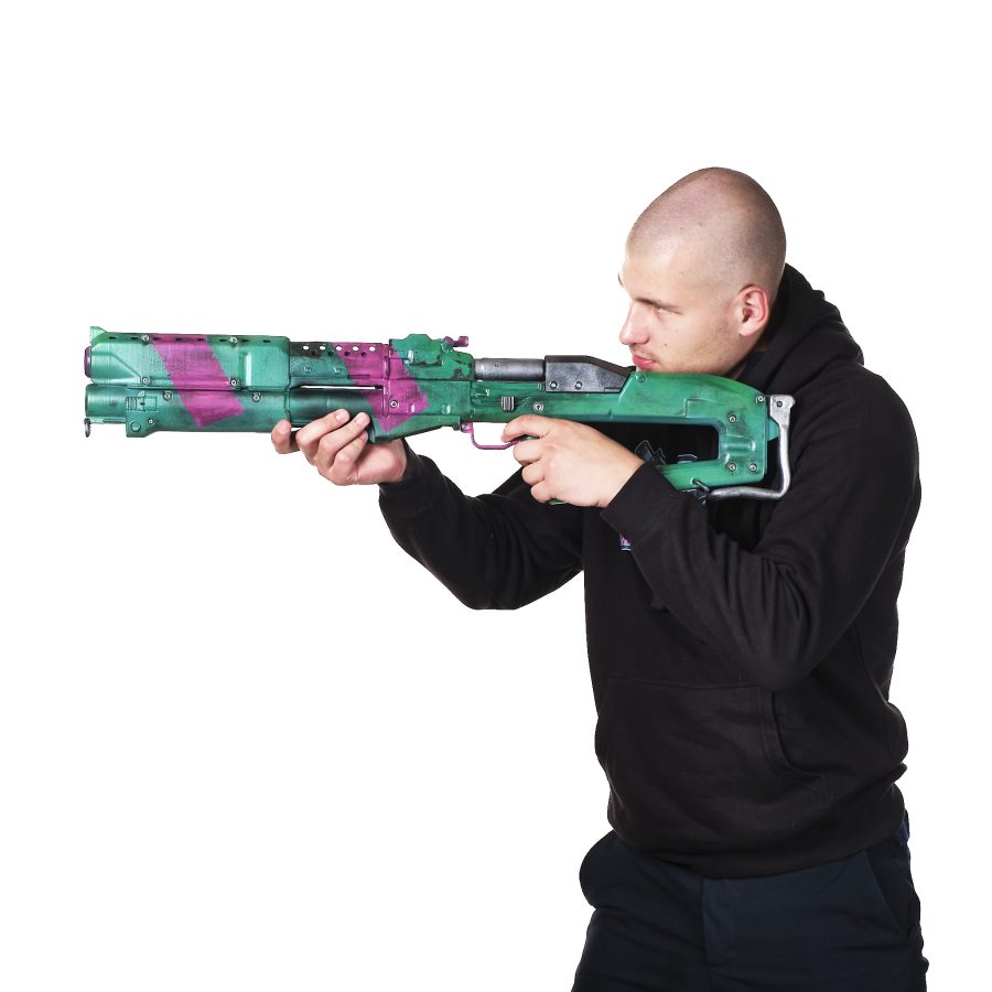 Guts Rebecca`s Shotgun prop replica from Cyberpunk 2077 by Blasters4Masters
