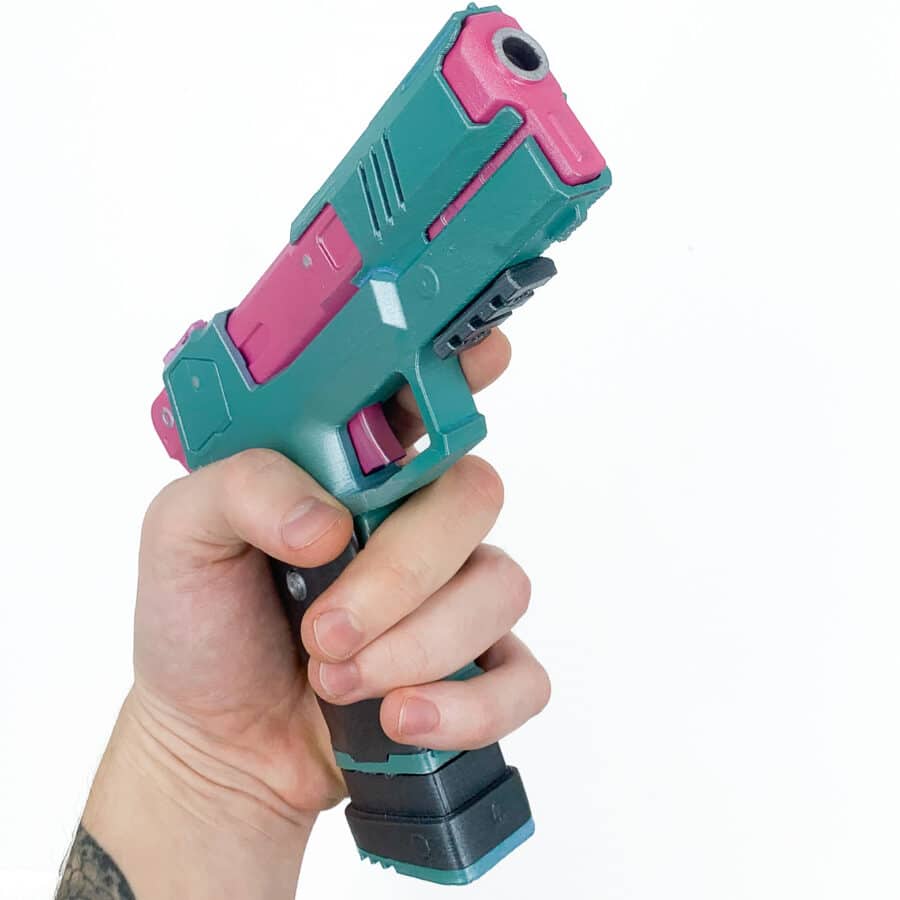 Rebeccas-pistol-prop-replica-Cyberpunk-Blasters4Masters