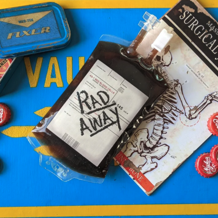Chem Pack prop replica Fallout RadAway, Irradiated Blood, Stimpak, Med-X, and Jet