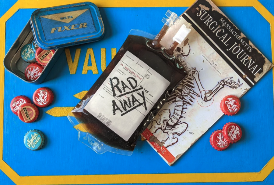 Chem Pack prop replica Fallout RadAway, Irradiated Blood, Stimpak, Med-X, and Jet