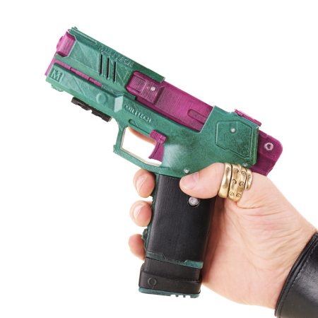 Rebecca`s pistol green and pink replica prop from Cyberpunk 2077 by Blasters4Masters