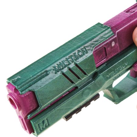 Rebecca`s pistol green and pink replica prop from Cyberpunk 2077 by Blasters4Masters