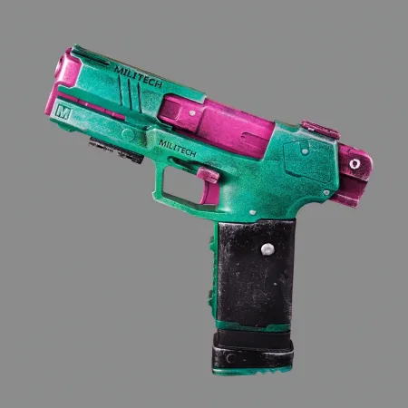 Rebecca’s Pistol – Green & Pink – Cyberpunk 2077 - PREMIUM EDITION 11 Rebeccas Pistol Green Pink PREMIUM EDITION Replica Prop From Cyberpunk 2077 By Blasters4Masters 10