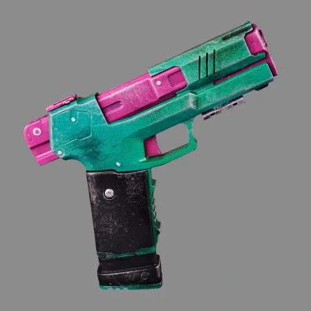 Rebecca’s Pistol – Green & Pink – Cyberpunk 2077 - PREMIUM EDITION 12 Rebeccas Pistol Green Pink PREMIUM EDITION Replica Prop From Cyberpunk 2077 By Blasters4Masters 11