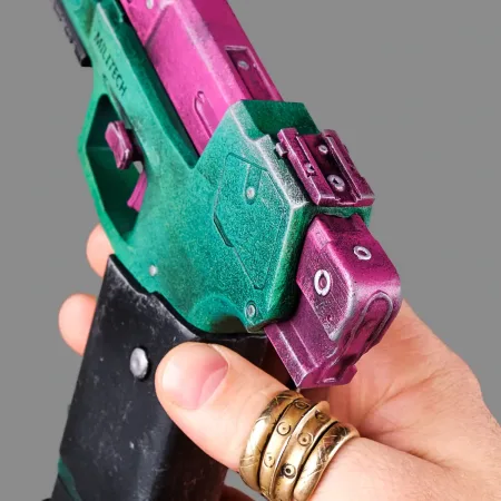 Rebecca’s Pistol – Green & Pink – Cyberpunk 2077 - PREMIUM EDITION 4 Rebeccas Pistol Green Pink PREMIUM EDITION Replica Prop From Cyberpunk 2077 By Blasters4Masters 3