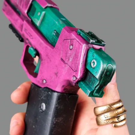 Rebecca’s Pistol – Pink & Green – Cyberpunk 2077 - PREMIUM EDITION 4 Rebeccas Pistol Pink Green PREMIUM EDITION Replica Prop From Cyberpunk 2077 By Blasters4Masters 3